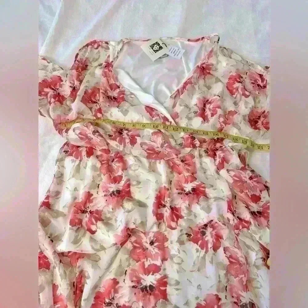 Anne Klein Floral Print Cold Shoulder Belted Dress Size 0X - Picture 7 of 10